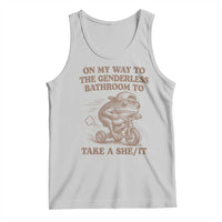 On My Way To The Genderless Bathroom To Take a She/It Tank Top Funny Frog Graphic