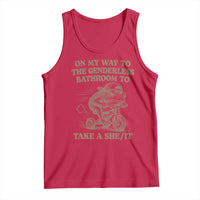 On My Way To The Genderless Bathroom To Take a She/It Tank Top Funny Frog Graphic
