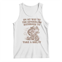 On My Way To The Genderless Bathroom To Take a She/It Tank Top Funny Frog Graphic