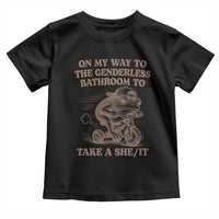 On My Way To The Genderless Bathroom To Take a She/It Toddler T Shirt Funny Frog Graphic