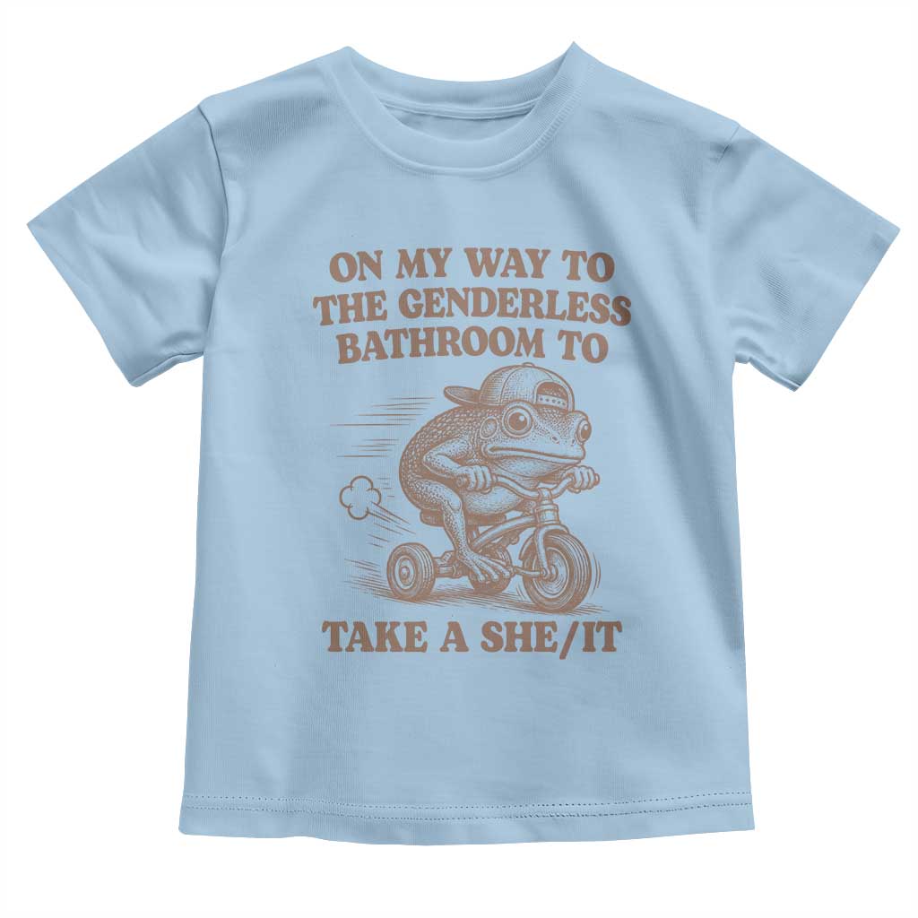 On My Way To The Genderless Bathroom To Take a She/It Toddler T Shirt Funny Frog Graphic