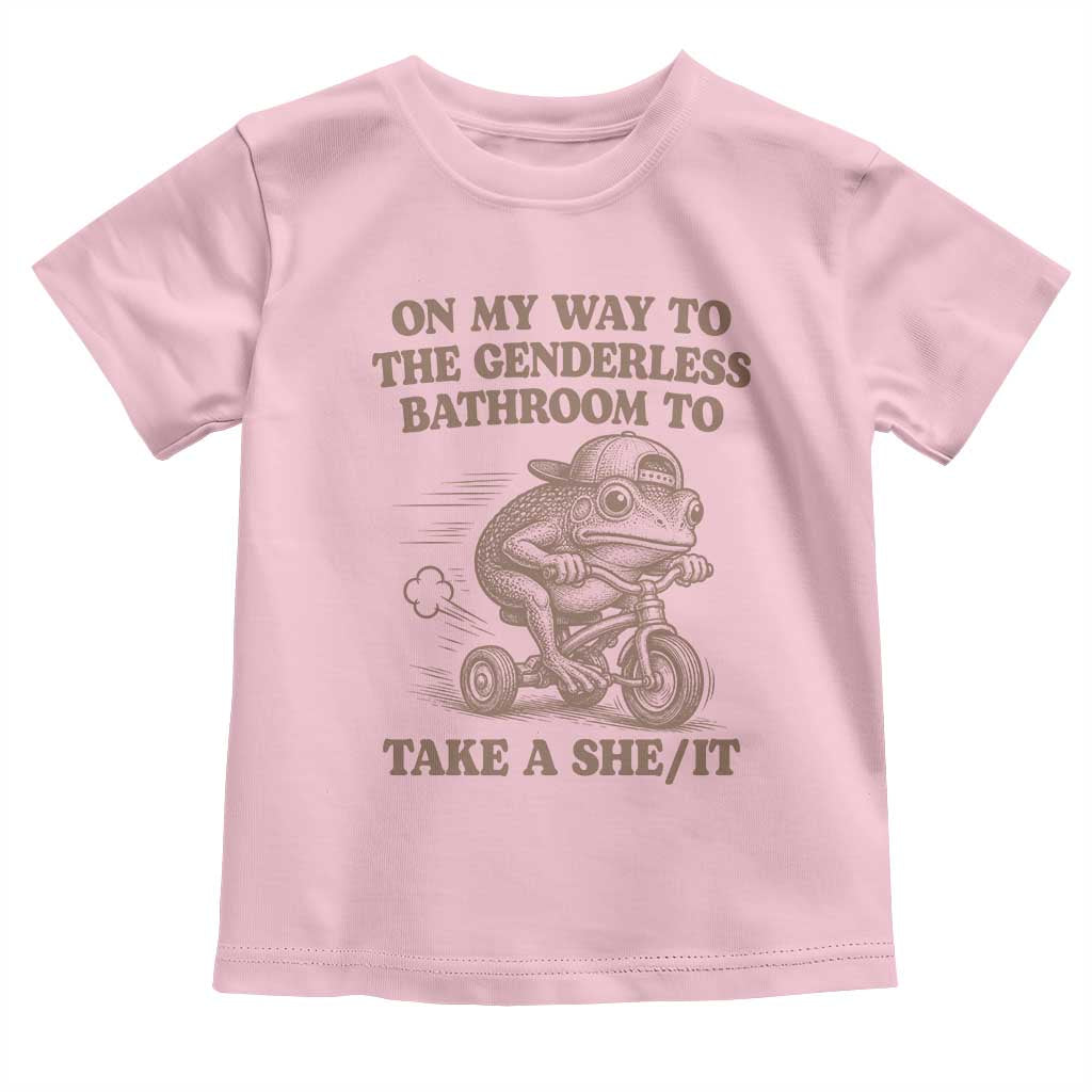 On My Way To The Genderless Bathroom To Take a She/It Toddler T Shirt Funny Frog Graphic
