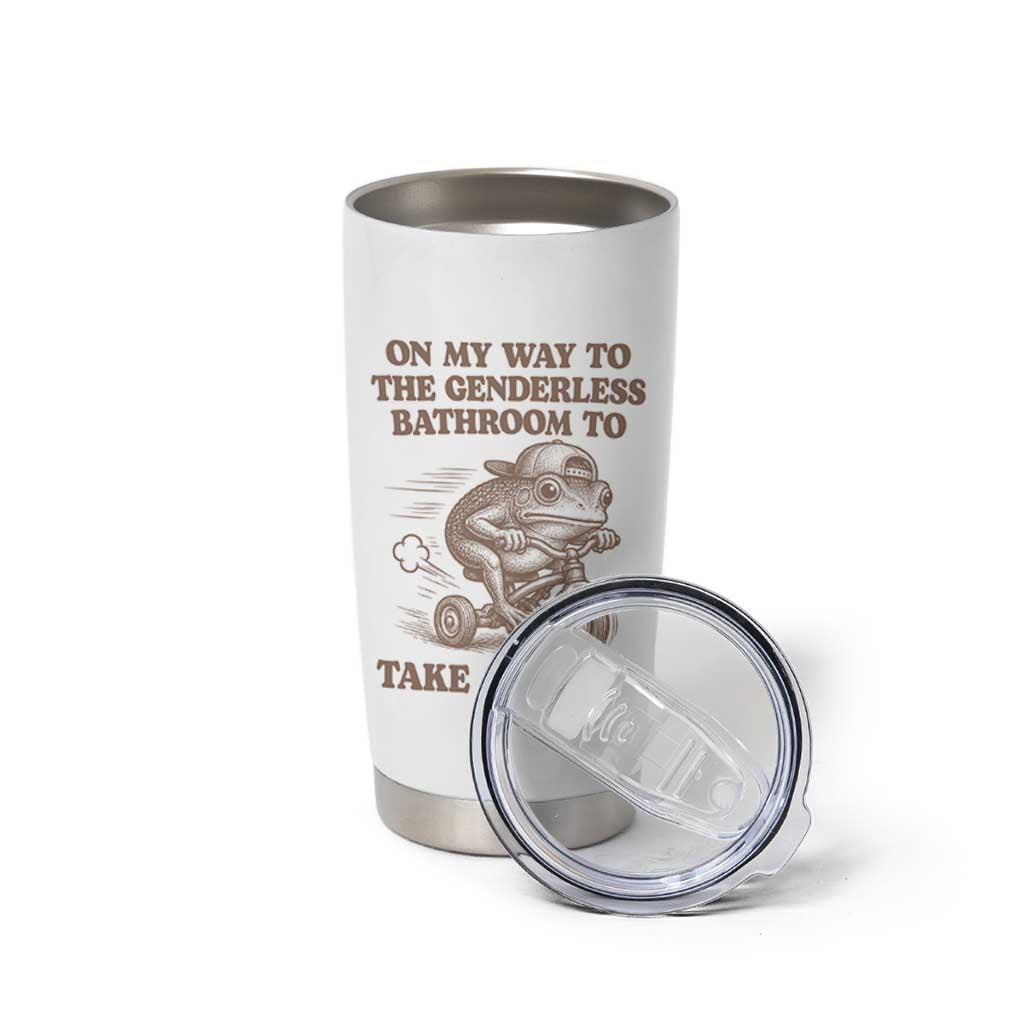 On My Way To The Genderless Bathroom To Take a She/It Tumbler Cup Funny Frog Graphic