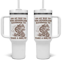 On My Way To The Genderless Bathroom To Take a She/It Tumbler With Handle Funny Frog Graphic