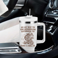 On My Way To The Genderless Bathroom To Take a She/It Tumbler With Handle Funny Frog Graphic