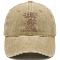 On My Way To The Genderless Bathroom To Take a She/It Washed Cotton Baseball Cap Funny Frog Graphic