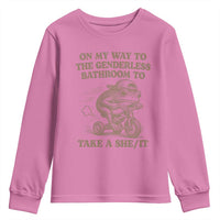 On My Way To The Genderless Bathroom To Take a She/It Youth Sweatshirt Funny Frog Graphic