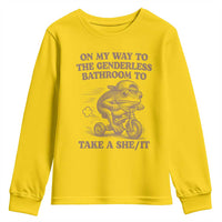 On My Way To The Genderless Bathroom To Take a She/It Youth Sweatshirt Funny Frog Graphic