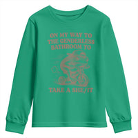 On My Way To The Genderless Bathroom To Take a She/It Youth Sweatshirt Funny Frog Graphic