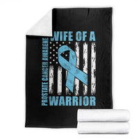 Wife Of A Warrior Prostate Cancer Awareness Throw Blanket American Flag Blue Ribbon Graphic