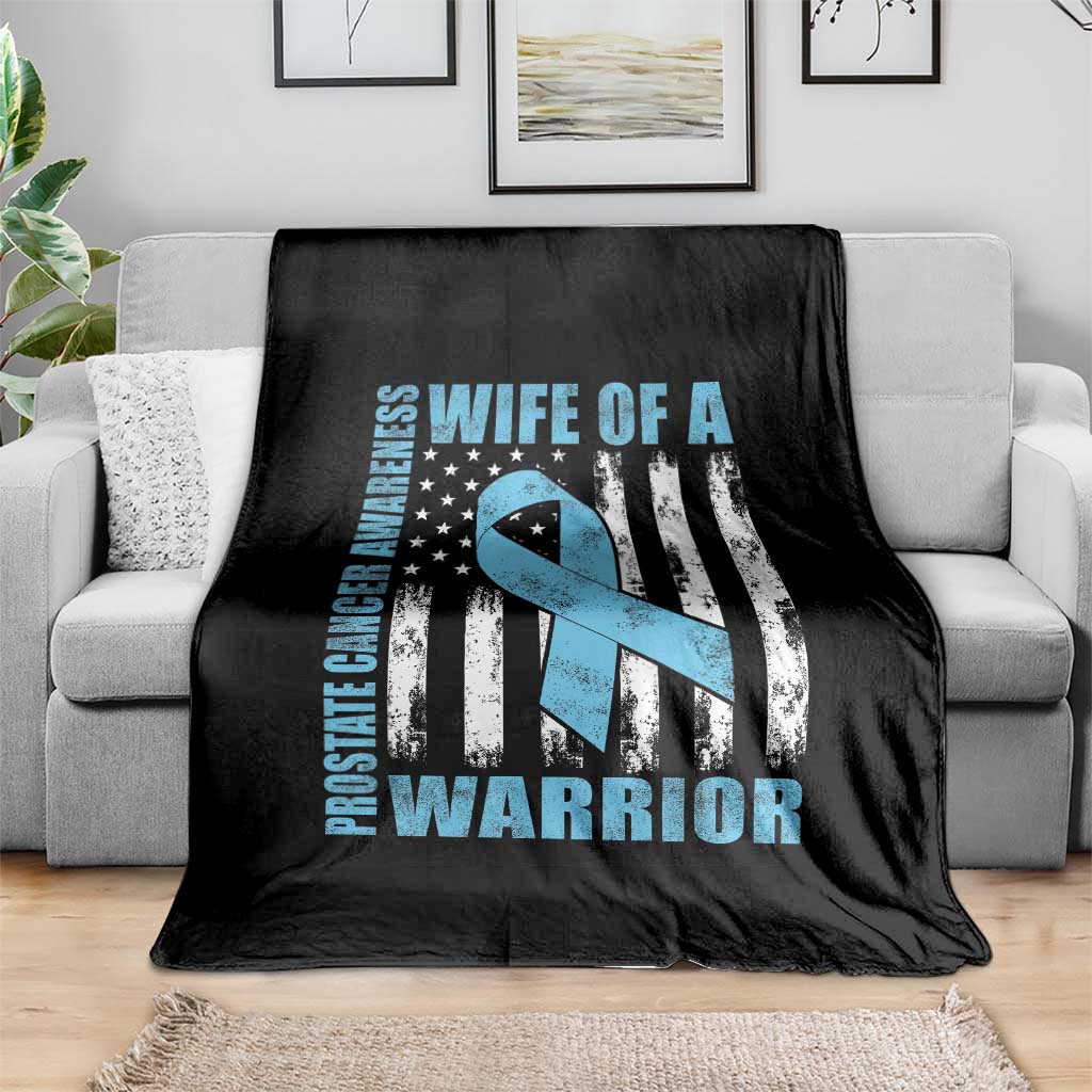 Wife Of A Warrior Prostate Cancer Awareness Throw Blanket American Flag Blue Ribbon Graphic