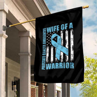 Wife Of A Warrior Prostate Cancer Awareness Garden Flag American Flag Blue Ribbon Graphic