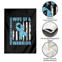 Wife Of A Warrior Prostate Cancer Awareness Garden Flag American Flag Blue Ribbon Graphic