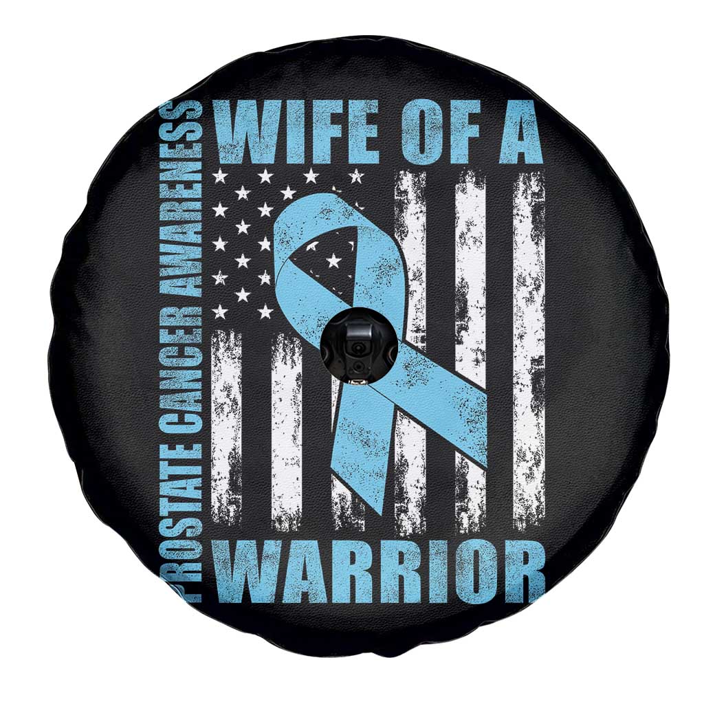 Wife Of A Warrior Prostate Cancer Awareness Spare Tire Cover American Flag Blue Ribbon Graphic