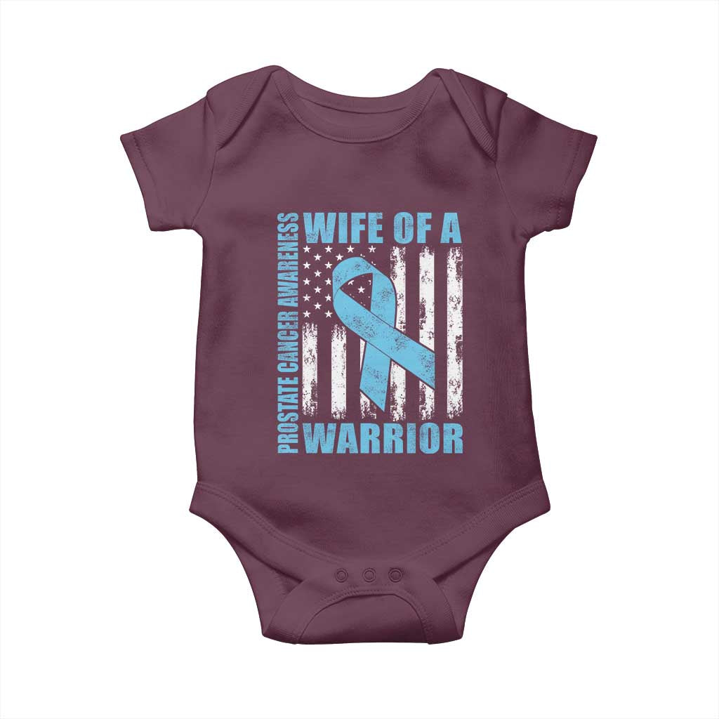 Wife Of A Warrior Prostate Cancer Awareness Baby Onesie American Flag Blue Ribbon Graphic
