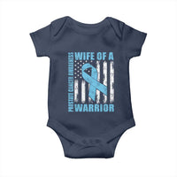 Wife Of A Warrior Prostate Cancer Awareness Baby Onesie American Flag Blue Ribbon Graphic