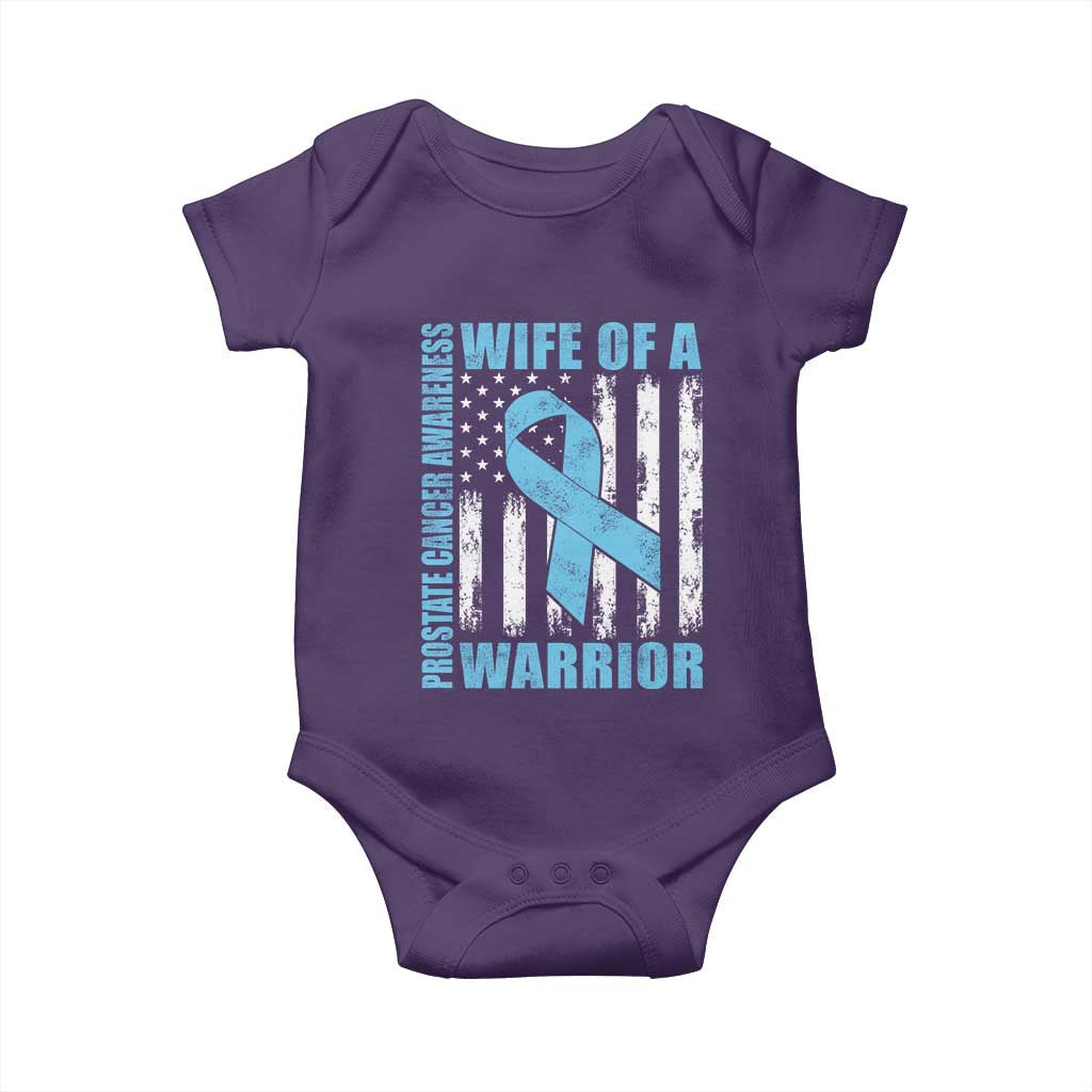 Wife Of A Warrior Prostate Cancer Awareness Baby Onesie American Flag Blue Ribbon Graphic