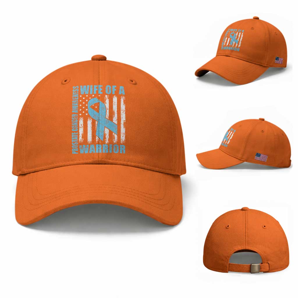 Wife Of A Warrior Prostate Cancer Awareness Baseball Cap American Flag Blue Ribbon Graphic