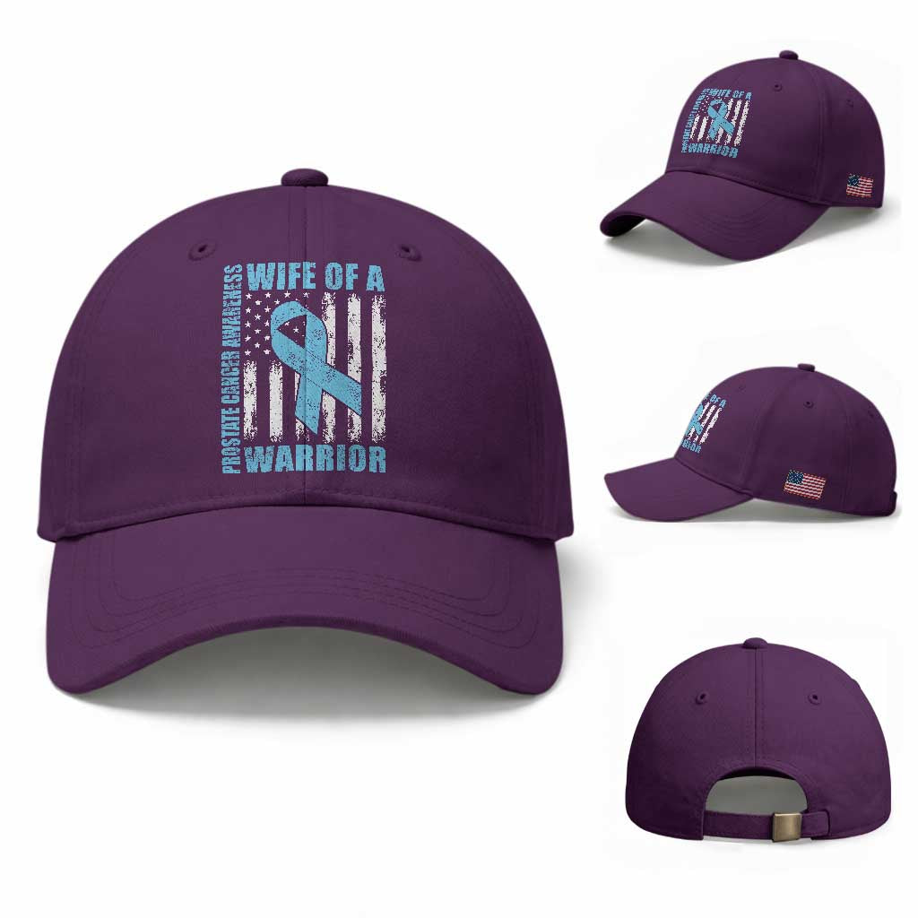 Wife Of A Warrior Prostate Cancer Awareness Baseball Cap American Flag Blue Ribbon Graphic