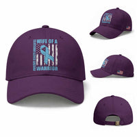 Wife Of A Warrior Prostate Cancer Awareness Baseball Cap American Flag Blue Ribbon Graphic