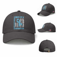 Wife Of A Warrior Prostate Cancer Awareness Baseball Cap American Flag Blue Ribbon Graphic