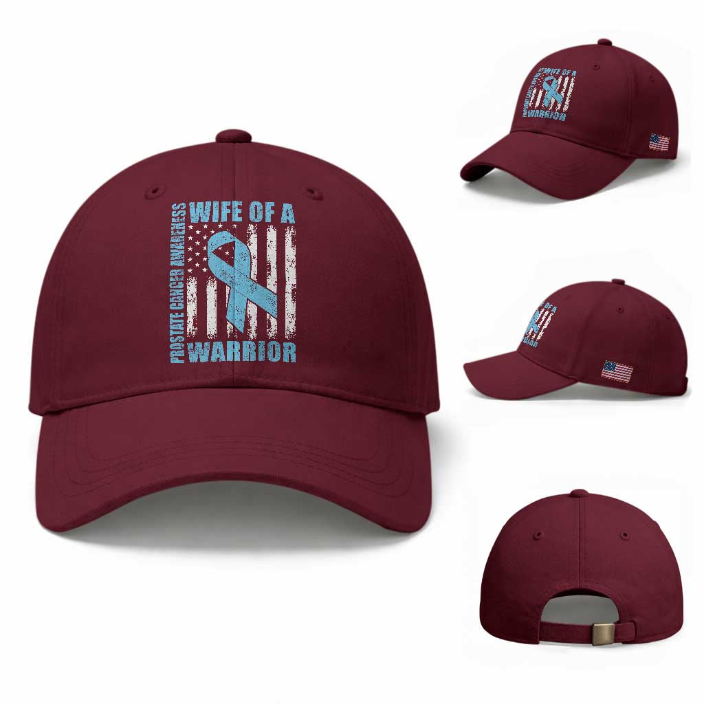 Wife Of A Warrior Prostate Cancer Awareness Baseball Cap American Flag Blue Ribbon Graphic