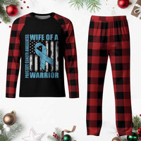 Wife Of A Warrior Prostate Cancer Awareness Plaid Pajama Set American Flag Blue Ribbon Graphic