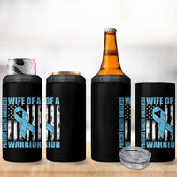 Wife Of A Warrior Prostate Cancer Awareness 4 in 1 Can Cooler Tumbler American Flag Blue Ribbon Graphic