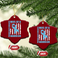 Wife Of A Warrior Prostate Cancer Awareness Ceramic Ornament American Flag Blue Ribbon Graphic