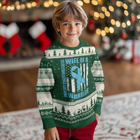 Wife Of A Warrior Prostate Cancer Awareness Ugly Christmas Sweater American Flag Blue Ribbon Graphic