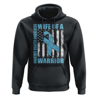 Wife Of A Warrior Prostate Cancer Awareness Hoodie American Flag Blue Ribbon Graphic