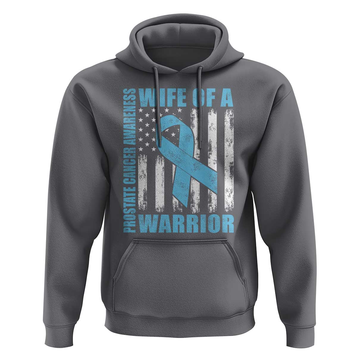 Wife Of A Warrior Prostate Cancer Awareness Hoodie American Flag Blue Ribbon Graphic