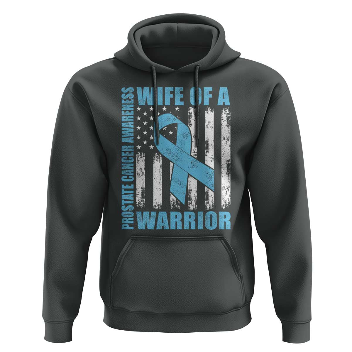 Wife Of A Warrior Prostate Cancer Awareness Hoodie American Flag Blue Ribbon Graphic