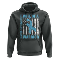Wife Of A Warrior Prostate Cancer Awareness Hoodie American Flag Blue Ribbon Graphic