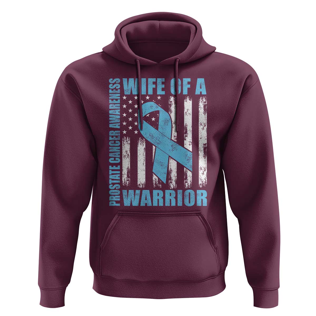 Wife Of A Warrior Prostate Cancer Awareness Hoodie American Flag Blue Ribbon Graphic