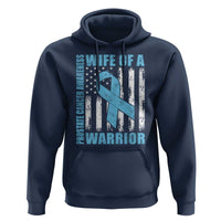 Wife Of A Warrior Prostate Cancer Awareness Hoodie American Flag Blue Ribbon Graphic