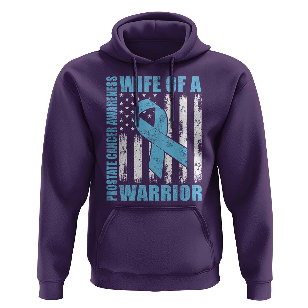 Wife Of A Warrior Prostate Cancer Awareness Hoodie American Flag Blue Ribbon Graphic