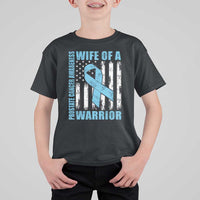 Wife Of A Warrior Prostate Cancer Awareness T Shirt For Kid American Flag Blue Ribbon Graphic