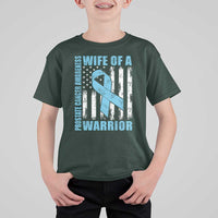 Wife Of A Warrior Prostate Cancer Awareness T Shirt For Kid American Flag Blue Ribbon Graphic