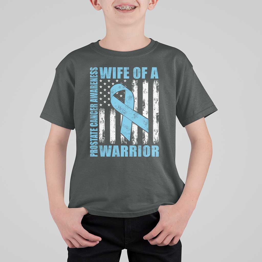 Wife Of A Warrior Prostate Cancer Awareness T Shirt For Kid American Flag Blue Ribbon Graphic