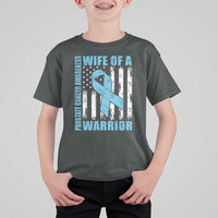 Wife Of A Warrior Prostate Cancer Awareness T Shirt For Kid American Flag Blue Ribbon Graphic