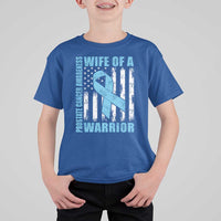 Wife Of A Warrior Prostate Cancer Awareness T Shirt For Kid American Flag Blue Ribbon Graphic