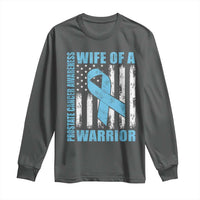Wife Of A Warrior Prostate Cancer Awareness Long Sleeve Shirt American Flag Blue Ribbon Graphic