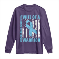 Wife Of A Warrior Prostate Cancer Awareness Long Sleeve Shirt American Flag Blue Ribbon Graphic