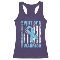 Wife Of A Warrior Prostate Cancer Awareness Racerback Tank Top American Flag Blue Ribbon Graphic