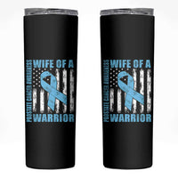 Wife Of A Warrior Prostate Cancer Awareness Skinny Tumbler American Flag Blue Ribbon Graphic