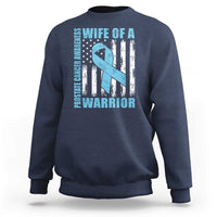 Wife Of A Warrior Prostate Cancer Awareness Sweatshirt American Flag Blue Ribbon Graphic