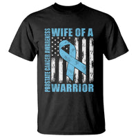 Wife Of A Warrior Prostate Cancer Awareness T Shirt American Flag Blue Ribbon Graphic