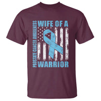 Wife Of A Warrior Prostate Cancer Awareness T Shirt American Flag Blue Ribbon Graphic
