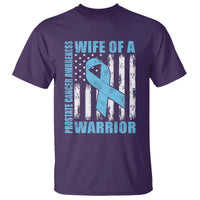 Wife Of A Warrior Prostate Cancer Awareness T Shirt American Flag Blue Ribbon Graphic
